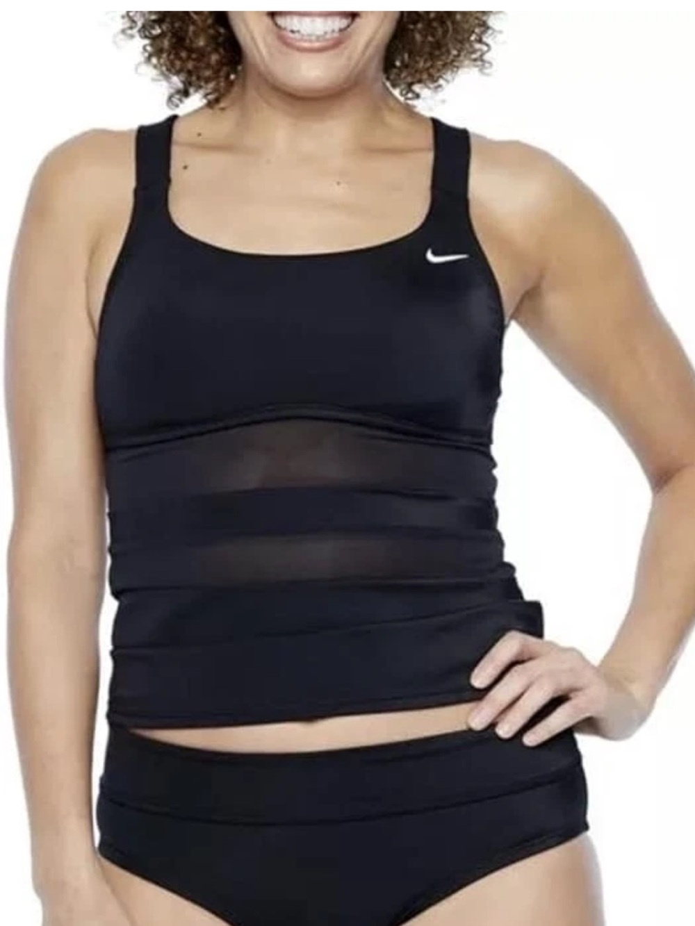 Nike black mesh inserts tankini swim tank top L